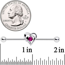 Load image into Gallery viewer, 14G Clear Pink Gem Heart Valentines Day Industrial Barbell 38mm
