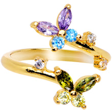 Load image into Gallery viewer, Green Purple Blue Gem Gold Tone Butterfly Spiral Toe Ring
