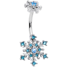 Load image into Gallery viewer, Aqua Gem Snowflake Christmas Double Mount Belly Ring
