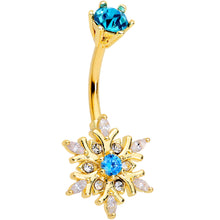 Load image into Gallery viewer, Blue CZ Gem Gold Tone Snowflake Christmas Belly Ring

