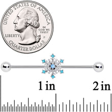 Load image into Gallery viewer, 14G Aqua Gem Snowflake Christmas Industrial Barbell 38mm
