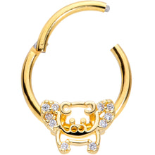 Load image into Gallery viewer, 16G 3/8 Clear Gem Gold Tone Flying Pigs Hinged Segment Ring

