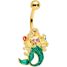 Load image into Gallery viewer, Gold Tone Green Mermaid Belly Ring
