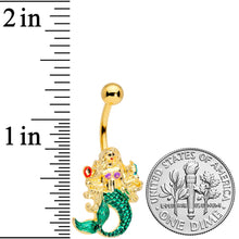 Load image into Gallery viewer, Gold Tone Green Mermaid Belly Ring
