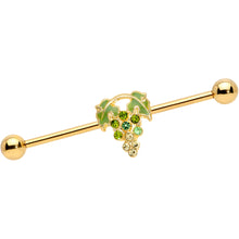 Load image into Gallery viewer, 14G Green Gem Gold Tone Bunch of Grapes Industrial Barbell 38mm
