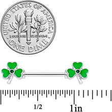 Load image into Gallery viewer, 14G 5/8 Black Gem Green St Pats Shamrock Barbell Nipple Ring Set
