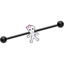 Load image into Gallery viewer, 14G Black Skeleton Girl Halloween Industrial Barbell 38mm
