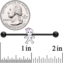 Load image into Gallery viewer, 14G Black Skeleton Girl Halloween Industrial Barbell 38mm
