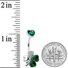 Load image into Gallery viewer, Green Clear Gem Heart Shamrock St Patricks Double Mount Belly Ring
