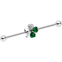 Load image into Gallery viewer, 14G Clear Green Gem Shamrock St Patricks Industrial Barbell 38mm
