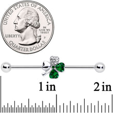 Load image into Gallery viewer, 14G Clear Green Gem Shamrock St Patricks Industrial Barbell 38mm
