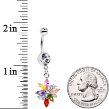Load image into Gallery viewer, Clear Red Pink Gem Cluster Dangle Belly Ring
