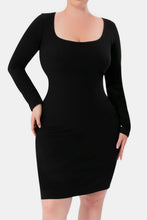 Load image into Gallery viewer, Elegant Black Full Size Built-In Shapewear Square Neck Long Sleeve Dress Sculpting Fit Dress for Women
