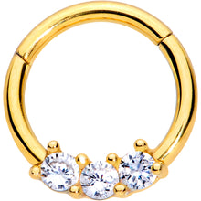 Load image into Gallery viewer, 16G 5/16 Clear CZ Gem Gold Tone Trio Hinged Segment Ring
