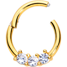 Load image into Gallery viewer, 16G 5/16 Clear CZ Gem Gold Tone Trio Hinged Segment Ring
