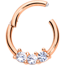 Load image into Gallery viewer, 16G 5/16 Clear CZ Gem Rose Gold Tone Trio Hinged Segment Ring
