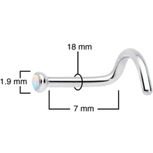 Load image into Gallery viewer, 18G 7mm White 2mm Synthetic Opal Titanium Left Nose Ring Screw
