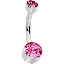 Load image into Gallery viewer, Pink 6mm Titanium Internal Thread Belly Ring Created with Crystals

