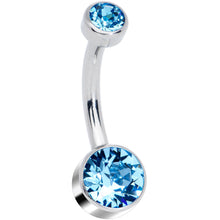 Load image into Gallery viewer, Aqua 6mm Titanium Internal Thread Belly Ring Created with Crystals
