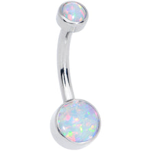 Load image into Gallery viewer, White Synthetic Opal Grade 23 Titanium Internal Thread Duo Belly Ring
