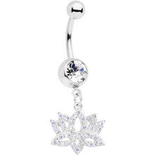 Load image into Gallery viewer, Clear CZ Gem Lotus Flower Dangle Belly Ring
