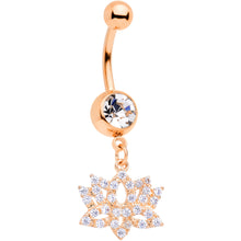 Load image into Gallery viewer, Clear CZ Gem Rose Gold Tone Lotus Flower Dangle Belly Ring
