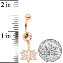 Load image into Gallery viewer, Clear CZ Gem Rose Gold Tone Lotus Flower Dangle Belly Ring
