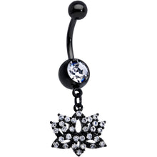 Load image into Gallery viewer, Clear CZ Gem Black Lotus Flower Dangle Belly Ring
