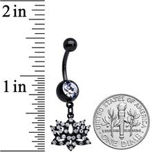 Load image into Gallery viewer, Clear CZ Gem Black Lotus Flower Dangle Belly Ring
