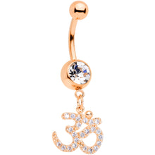 Load image into Gallery viewer, Clear CZ Gem Rose Gold Tone Amazing Om Dangle Belly Ring
