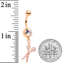 Load image into Gallery viewer, Clear CZ Gem Rose Gold Tone Shear Scissors Dangle Belly Ring
