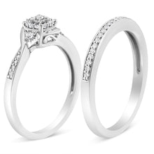Load image into Gallery viewer, .925 Sterling Silver 1/4 Cttw Diamond Halo and Swirl Engagement Ring and Wedding Band Set (I-J Color, I3 Clarity)- Ring Size 7
