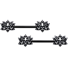 Load image into Gallery viewer, 14G 9/16 Clear CZ Gem Black Lotus Flower Nipple Ring Set
