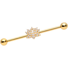 Load image into Gallery viewer, 14G Clear CZ Gem Gold Tone Lotus Flower Industrial Barbell 38mm
