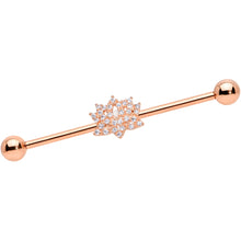 Load image into Gallery viewer, 14G Clear CZ Gem Rose Gold Tone Lotus Industrial Barbell 38mm

