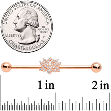 Load image into Gallery viewer, 14G Clear CZ Gem Rose Gold Tone Lotus Industrial Barbell 38mm
