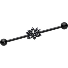 Load image into Gallery viewer, 14G Clear CZ Gem Black Lotus Flower Industrial Barbell 38mm
