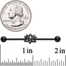 Load image into Gallery viewer, 14G Clear CZ Gem Black Lotus Flower Industrial Barbell 38mm
