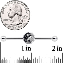Load image into Gallery viewer, 14G Clear Black Gem Yin Yang Industrial Barbell 38mm

