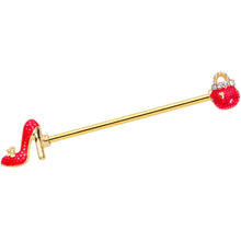 Load image into Gallery viewer, 14G Clear Gem Gold Tone Purse High Heel Industrial Barbell 38mm
