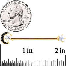 Load image into Gallery viewer, 14G Clear CZ Gem Gold Hue Star Black Moon Industrial Barbell 38mm
