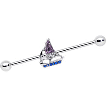 Load image into Gallery viewer, 14G Blue Purple Clear Gem Sailboat Industrial Barbell 38mm
