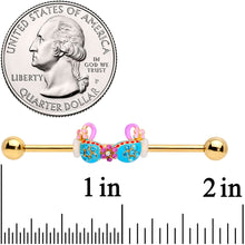 Load image into Gallery viewer, 14G Aqua Pink Gem Gold Tone Bikini Top Industrial Barbell 38mm
