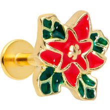 Load image into Gallery viewer, 16G 5/16 Gold Tone Poinsettia Christmas Labret Monroe Tragus
