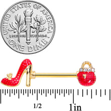 Load image into Gallery viewer, 14G 5/8 Clear Gem Gold Tone Purse High Heel Nipple Ring Set
