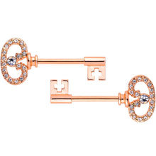 Load image into Gallery viewer, 14G 9/16 Clear CZ Gem Rose Gold Tone Key Nipple Ring Set
