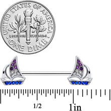 Load image into Gallery viewer, 14G 5/8 Blue Purple Clear Gem Sailboat Barbell Nipple Ring Set
