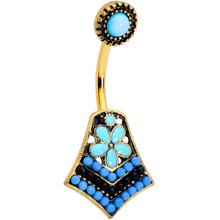 Load image into Gallery viewer, Gold Tone Shades of Blue Geometric Double Mount Belly Ring
