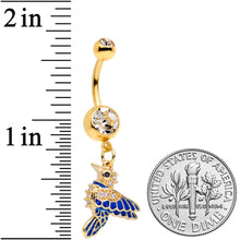 Load image into Gallery viewer, Clear Gem Gold Tone Blue Bird Dangle Belly Ring
