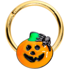 Load image into Gallery viewer, 16G 3/8 Gold Tone Spider Pumpkin Halloween Hinged Segment Ring
